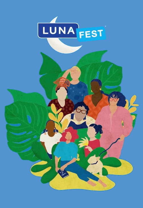Lunafest-2022 portrait with website blue background